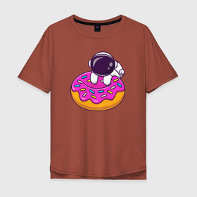 Мужская футболка хлопок Oversize с принтом Космический пончик , 100% хлопок | свободный крой, круглый ворот, “спинка” длиннее передней части | cute | donut | выпечка | донат | космический | космонавт | поончик | сладость