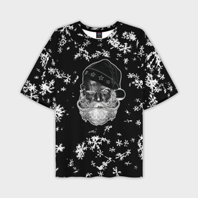 Мужская футболка OVERSIZE 3D с принтом Черный Дед мороз ,  |  | Тематика изображения на принте: 2022 | год | дед мороз | мороз | новый год | снежинки