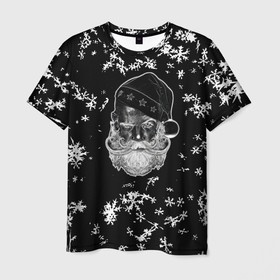 Мужская футболка 3D с принтом Черный Дед мороз в Санкт-Петербурге, 100% полиэфир | прямой крой, круглый вырез горловины, длина до линии бедер | 2022 | год | дед мороз | мороз | новый год | снежинки