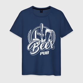 Мужская футболка хлопок с принтом Beer pub в Новосибирске, 100% хлопок | прямой крой, круглый вырез горловины, длина до линии бедер, слегка спущенное плечо. | Тематика изображения на принте: barrel | beer | malt | pub | бокал | бочка | паб | солод