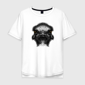 Мужская футболка хлопок Oversize с принтом Страуса огненный взгляд , 100% хлопок | свободный крой, круглый ворот, “спинка” длиннее передней части | австралия | африка | глаза | животные | природа | птица | рыжие глаза | страус | хищник