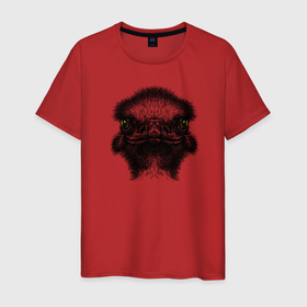 Мужская футболка хлопок с принтом Страуса огненный взгляд в Новосибирске, 100% хлопок | прямой крой, круглый вырез горловины, длина до линии бедер, слегка спущенное плечо. | австралия | африка | глаза | животные | природа | птица | рыжие глаза | страус | хищник