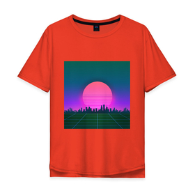 Мужская футболка хлопок Oversize с принтом город солнца в Новосибирске, 100% хлопок | свободный крой, круглый ворот, “спинка” длиннее передней части | Тематика изображения на принте: город в закате | город солнца | закат | расвет | розовое солнце | солнце