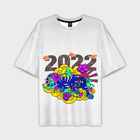 Мужская футболка OVERSIZE 3D с принтом 2022 тигр в облаках в Петрозаводске,  |  | 2022 | new year | tiger | water tiger | водяной тигр | символ года