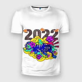Мужская футболка 3D Slim с принтом 2022 тигр в облаках , 100% полиэстер с улучшенными характеристиками | приталенный силуэт, круглая горловина, широкие плечи, сужается к линии бедра | Тематика изображения на принте: 2022 | new year | tiger | water tiger | водяной тигр | символ года