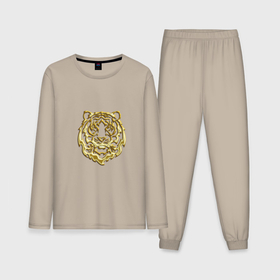 Мужская пижама хлопок (с лонгсливом) с принтом Символ года (тигренок золотой на удачу) ,  |  | 2022 | девушке | мужчине | новый год | подарок | символ года | тигр | тигренок