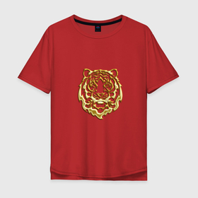 Мужская футболка хлопок Oversize с принтом Символ года (тигренок золотой на удачу) в Тюмени, 100% хлопок | свободный крой, круглый ворот, “спинка” длиннее передней части | 2022 | девушке | мужчине | новый год | подарок | символ года | тигр | тигренок
