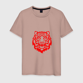 Мужская футболка хлопок с принтом Символ года (тигренок красный) , 100% хлопок | прямой крой, круглый вырез горловины, длина до линии бедер, слегка спущенное плечо. | 2022 | девушке | новый год | подарок | символ года | тигр | тигренок