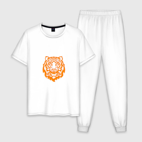Мужская пижама хлопок с принтом Символ года (тигренок оранжевый) в Петрозаводске, 100% хлопок | брюки и футболка прямого кроя, без карманов, на брюках мягкая резинка на поясе и по низу штанин
 | 2022 | новый год | подарок | символ года | тигр | тигренок