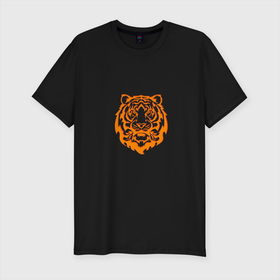 Мужская футболка хлопок Slim с принтом Символ года (тигренок оранжевый) в Петрозаводске, 92% хлопок, 8% лайкра | приталенный силуэт, круглый вырез ворота, длина до линии бедра, короткий рукав | 2022 | новый год | подарок | символ года | тигр | тигренок
