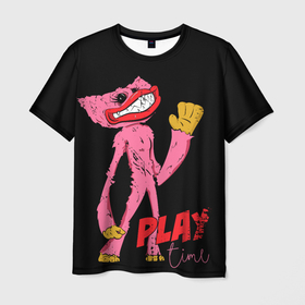 Мужская футболка 3D с принтом Розовый Хагги Poppy Playtime в Курске, 100% полиэфир | прямой крой, круглый вырез горловины, длина до линии бедер | huggy wuggy | pink | игра | игрушка | хоррор