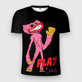 Мужская футболка 3D Slim с принтом Розовый Хагги Poppy Playtime , 100% полиэстер с улучшенными характеристиками | приталенный силуэт, круглая горловина, широкие плечи, сужается к линии бедра | huggy wuggy | pink | игра | игрушка | хоррор