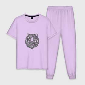 Мужская пижама хлопок с принтом Символ года (тигренок серебристый) в Петрозаводске, 100% хлопок | брюки и футболка прямого кроя, без карманов, на брюках мягкая резинка на поясе и по низу штанин
 | Тематика изображения на принте: 2022 | девушке | мужчине | новый год | подарок | символ года | тигр | тигренок
