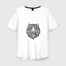 Мужская футболка хлопок Oversize с принтом Символ года (тигренок серебристый) в Петрозаводске, 100% хлопок | свободный крой, круглый ворот, “спинка” длиннее передней части | Тематика изображения на принте: 2022 | девушке | мужчине | новый год | подарок | символ года | тигр | тигренок