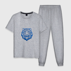 Мужская пижама хлопок с принтом Символ года (тигренок синий) в Петрозаводске, 100% хлопок | брюки и футболка прямого кроя, без карманов, на брюках мягкая резинка на поясе и по низу штанин
 | 2022 | девушке | мужчине | новый год | подарок | символ года | тигр | тигренок