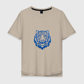 Мужская футболка хлопок Oversize с принтом Символ года (тигренок синий) в Санкт-Петербурге, 100% хлопок | свободный крой, круглый ворот, “спинка” длиннее передней части | 2022 | девушке | мужчине | новый год | подарок | символ года | тигр | тигренок