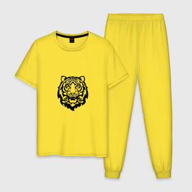 Мужская пижама хлопок с принтом Символ года (тигренок черный) в Новосибирске, 100% хлопок | брюки и футболка прямого кроя, без карманов, на брюках мягкая резинка на поясе и по низу штанин
 | 2022 | девушке | мужчине | новый год | подарок | символ года | тигр | тигренок