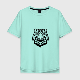 Мужская футболка хлопок Oversize с принтом Символ года (тигренок черный) в Петрозаводске, 100% хлопок | свободный крой, круглый ворот, “спинка” длиннее передней части | 2022 | девушке | мужчине | новый год | подарок | символ года | тигр | тигренок