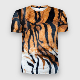 Мужская футболка 3D Slim с принтом Шкура тигра (Новый год 2022) в Санкт-Петербурге, 100% полиэстер с улучшенными характеристиками | приталенный силуэт, круглая горловина, широкие плечи, сужается к линии бедра | 2022 | год тигра | новый год | новый год 2022 | символ года | тигр | тигренок | тигрица | тигры