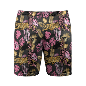 Мужские шорты спортивные с принтом Тропические листья микс ,  |  | Тематика изображения на принте: джунгли | лето | листья | паттерн | тропики | тропические листья