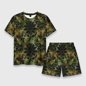 Мужской костюм с шортами 3D с принтом Темные тропические листья в Кировске,  |  | джунгли | лето | листья | тропики | тропические листья