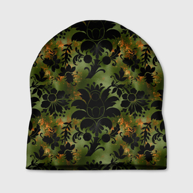 Шапка 3D с принтом Темные тропические листья в Курске, 100% полиэстер | универсальный размер, печать по всей поверхности изделия | Тематика изображения на принте: джунгли | лето | листья | тропики | тропические листья