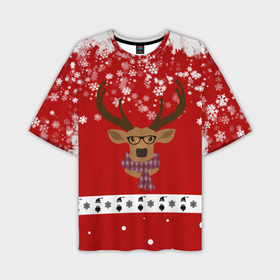 Мужская футболка OVERSIZE 3D с принтом Олень в снежинках в Курске,  |  | 2021 | 2022 | happy new year 2022 | новогодний олень | новый год | новый год 2022 | олень | рождество | снежный олень