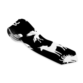Галстук 3D с принтом Белые единороги на черном фоне в Курске, 100% полиэстер | Длина 148 см; Плотность 150-180 г/м2 | Тематика изображения на принте: единорог | животные | звери | узор | чернобелый