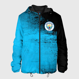 Мужская куртка 3D с принтом Manchester City голубая форма в Тюмени, ткань верха — 100% полиэстер, подклад — флис | прямой крой, подол и капюшон оформлены резинкой с фиксаторами, два кармана без застежек по бокам, один большой потайной карман на груди. Карман на груди застегивается на липучку | Тематика изображения на принте: fc | football | football club | manchester city | sport | манчестер сити | спорт | спортивные | униформа | фирменные цвета | фк | футбол | футбольный клуб