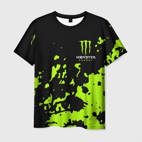 Мужская футболка 3D с принтом Monster Energy green в Тюмени, 100% полиэфир | прямой крой, круглый вырез горловины, длина до линии бедер | monster energy | sport | логтип | марка | марка энергетических напитков | монстр энерджи | спорт | энергетический напиток