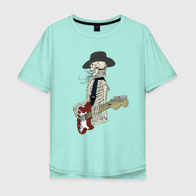 Мужская футболка хлопок Oversize с принтом Rock n roll is alive в Курске, 100% хлопок | свободный крой, круглый ворот, “спинка” длиннее передней части | bones | fingers | guitar | hat | hype | jaw | music | rock | rock n rol | skeleton | skull | teeth | гитара | зубы | кости | музыка | пальцы | пасть | скелет | хайп | череп | шляпа