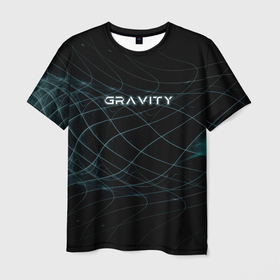 Мужская футболка 3D с принтом Gravity blue line theme в Белгороде, 100% полиэфир | прямой крой, круглый вырез горловины, длина до линии бедер | астрономия | астрофизика | вселенная | галактика | гравитация | звезды | космос | наука | открытие | притяжение | сила притяжения | сила тяжести | теория отностельности | эйнштейн