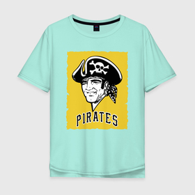 Мужская футболка хлопок Oversize с принтом Pittsburgh Pirates baseball в Кировске, 100% хлопок | свободный крой, круглый ворот, “спинка” длиннее передней части | baseball | cocked hat | hype | pirate | pittsburgh | skull | team | бейсбол | пират | питсбург | треуголка | хайп | череп