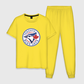 Мужская пижама хлопок с принтом Toronto Blue Jays в Санкт-Петербурге, 100% хлопок | брюки и футболка прямого кроя, без карманов, на брюках мягкая резинка на поясе и по низу штанин
 | baseball | bird | canada | jay | team | toronto | бейсбол | канада | птица | сойка | торонто