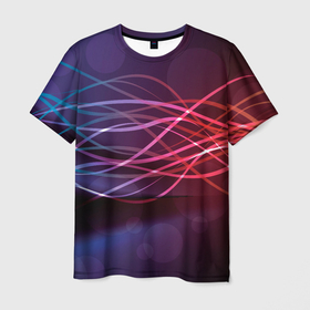 Мужская футболка 3D с принтом Лучи света Spectrum , 100% полиэфир | прямой крой, круглый вырез горловины, длина до линии бедер | абстрактные | волна | волна света | излучение | киберпанк | лучи | лучи света | неон | неоновые принты | призма | радуга | рисунок | свет | спектр цветов