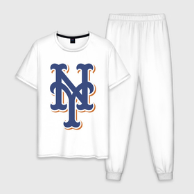 Мужская пижама хлопок с принтом New York Mets   baseball team в Петрозаводске, 100% хлопок | брюки и футболка прямого кроя, без карманов, на брюках мягкая резинка на поясе и по низу штанин
 | baseball | new york mets | team | usa | бейсбол | нью йорк | сша