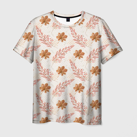 Мужская футболка 3D с принтом осенние листья паттерн , 100% полиэфир | прямой крой, круглый вырез горловины, длина до линии бедер | листочки | листья | осенняя | осень | цветы