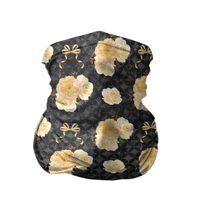 Бандана-труба 3D с принтом Желтые цветы на черном фоне в Санкт-Петербурге, 100% полиэстер, ткань с особыми свойствами — Activecool | плотность 150‒180 г/м2; хорошо тянется, но сохраняет форму | желтые цветы | золотые цветы | паттерн | цветочки | цветы