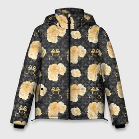 Мужская зимняя куртка 3D с принтом Желтые цветы на черном фоне в Санкт-Петербурге, верх — 100% полиэстер; подкладка — 100% полиэстер; утеплитель — 100% полиэстер | длина ниже бедра, свободный силуэт Оверсайз. Есть воротник-стойка, отстегивающийся капюшон и ветрозащитная планка. 

Боковые карманы с листочкой на кнопках и внутренний карман на молнии. | Тематика изображения на принте: желтые цветы | золотые цветы | паттерн | цветочки | цветы