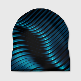 Шапка 3D с принтом Волны голубого металла в Белгороде, 100% полиэстер | универсальный размер, печать по всей поверхности изделия | абстрактные | волны | металл | неон | светящиеся | синий
