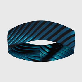 Повязка на голову 3D с принтом Волны голубого металла в Екатеринбурге,  |  | абстрактные | волны | металл | неон | светящиеся | синий