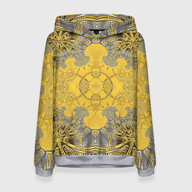 Женская толстовка 3D с принтом Желто черный узор   Хуф и Ся в Новосибирске, 100% полиэстер  | двухслойный капюшон со шнурком для регулировки, мягкие манжеты на рукавах и по низу толстовки, спереди карман-кенгуру с мягким внутренним слоем. | abstraction | black | fractal | ornament | pattern | symmetrical | yellow | абстракция | желтый | на витрину | орнамент | симметричный | узор | фрактал | черный