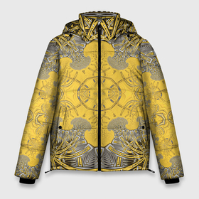 Мужская зимняя куртка 3D с принтом Коллекция Фрактальная мозаика Желтый на черном 573-1 в Санкт-Петербурге, верх — 100% полиэстер; подкладка — 100% полиэстер; утеплитель — 100% полиэстер | длина ниже бедра, свободный силуэт Оверсайз. Есть воротник-стойка, отстегивающийся капюшон и ветрозащитная планка. 

Боковые карманы с листочкой на кнопках и внутренний карман на молнии. | abstraction | black | fractal | ornament | pattern | symmetrical | yellow | абстракция | желтый | на витрину | орнамент | симметричный | узор | фрактал | черный