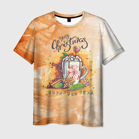 Мужская футболка 3D с принтом Напиток года в Курске, 100% полиэфир | прямой крой, круглый вырез горловины, длина до линии бедер | new year | арт | графика | зима | капучино | новый год | рождество