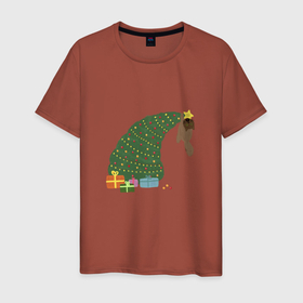 Мужская футболка хлопок с принтом Кот на новогодней ёлке в Кировске, 100% хлопок | прямой крой, круглый вырез горловины, длина до линии бедер, слегка спущенное плечо. | гирлянда | кот | новогодняя ёлка | подарки