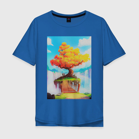 Мужская футболка хлопок Oversize с принтом Золотое Дерево и Голубое Небо в Тюмени, 100% хлопок | свободный крой, круглый ворот, “спинка” длиннее передней части | анимация | аниме | мультик | природа | рисунки