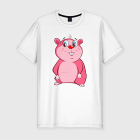 Мужская футболка хлопок Slim с принтом Веселый бобр pink edition в Новосибирске, 92% хлопок, 8% лайкра | приталенный силуэт, круглый вырез ворота, длина до линии бедра, короткий рукав | бобр | девушкам | детям | для девушек | для детей | животные | лес | милые звери | природа