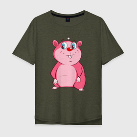 Мужская футболка хлопок Oversize с принтом Веселый бобр pink edition в Санкт-Петербурге, 100% хлопок | свободный крой, круглый ворот, “спинка” длиннее передней части | бобр | девушкам | детям | для девушек | для детей | животные | лес | милые звери | природа
