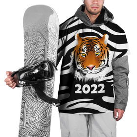 Накидка на куртку 3D с принтом Символ 2022 Новогодний Тигр Полосатый | Tiger в Тюмени, 100% полиэстер |  | 2022 | black | cat | christmas | merry | new year | tiger | xmas | водяной | год тигра | животные | кот | кошки | новый год | паттерн | полосатый | рождество | снег | снежинки | тигры | узор | цветы | черный