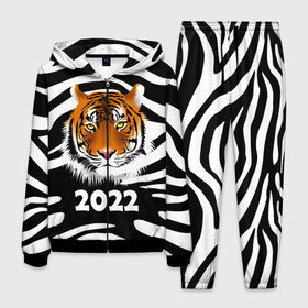 Мужской костюм 3D с принтом Символ 2022 Новогодний Тигр Полосатый | Tiger в Петрозаводске, 100% полиэстер | Манжеты и пояс оформлены тканевой резинкой, двухслойный капюшон со шнурком для регулировки, карманы спереди | 2022 | black | cat | christmas | merry | new year | tiger | xmas | водяной | год тигра | животные | кот | кошки | новый год | паттерн | полосатый | рождество | снег | снежинки | тигры | узор | цветы | черный